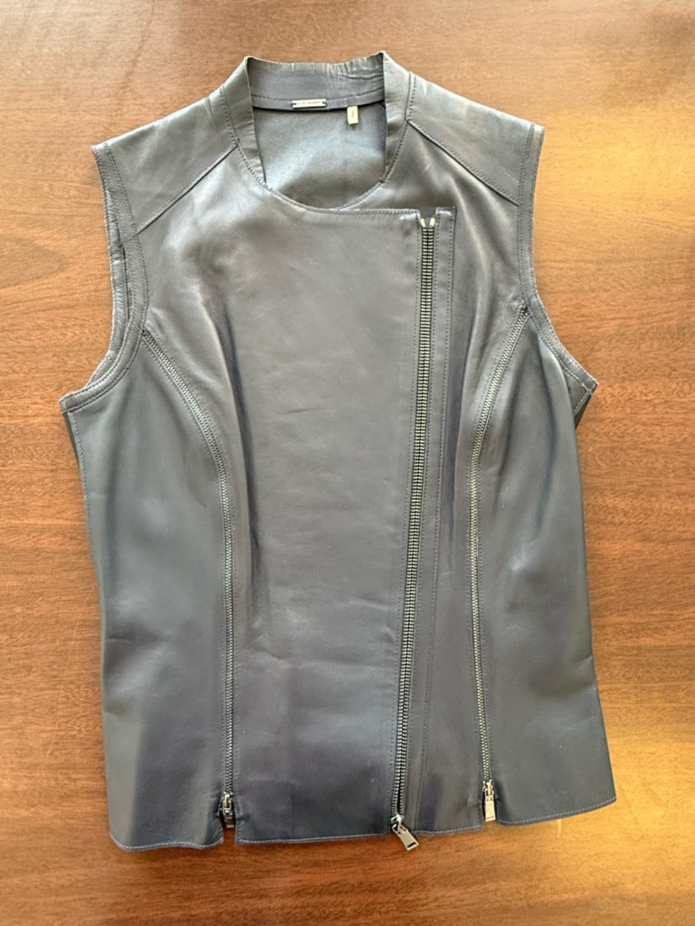 Elie Tahari Zip Leather Vest/Top Dark Navy